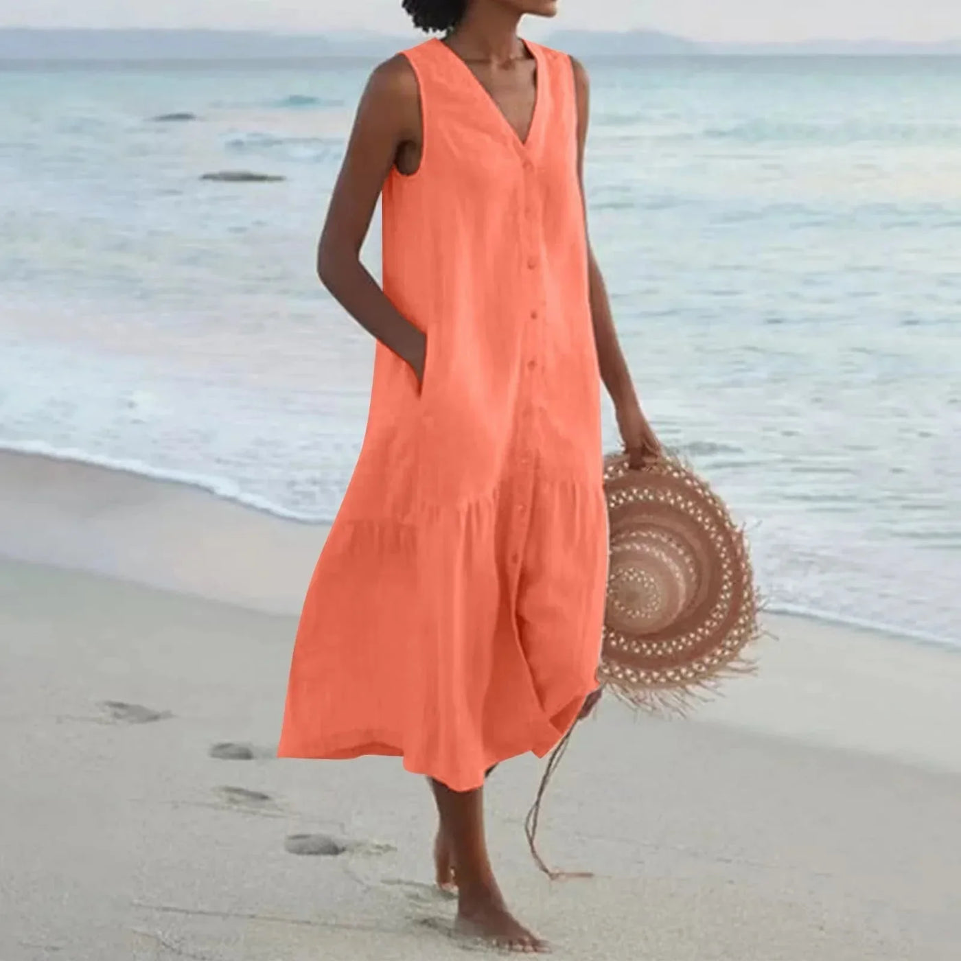 Serene Escape Buttoned Midi Dress