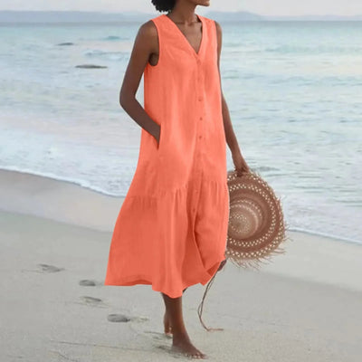 Serene Escape Buttoned Midi Dress