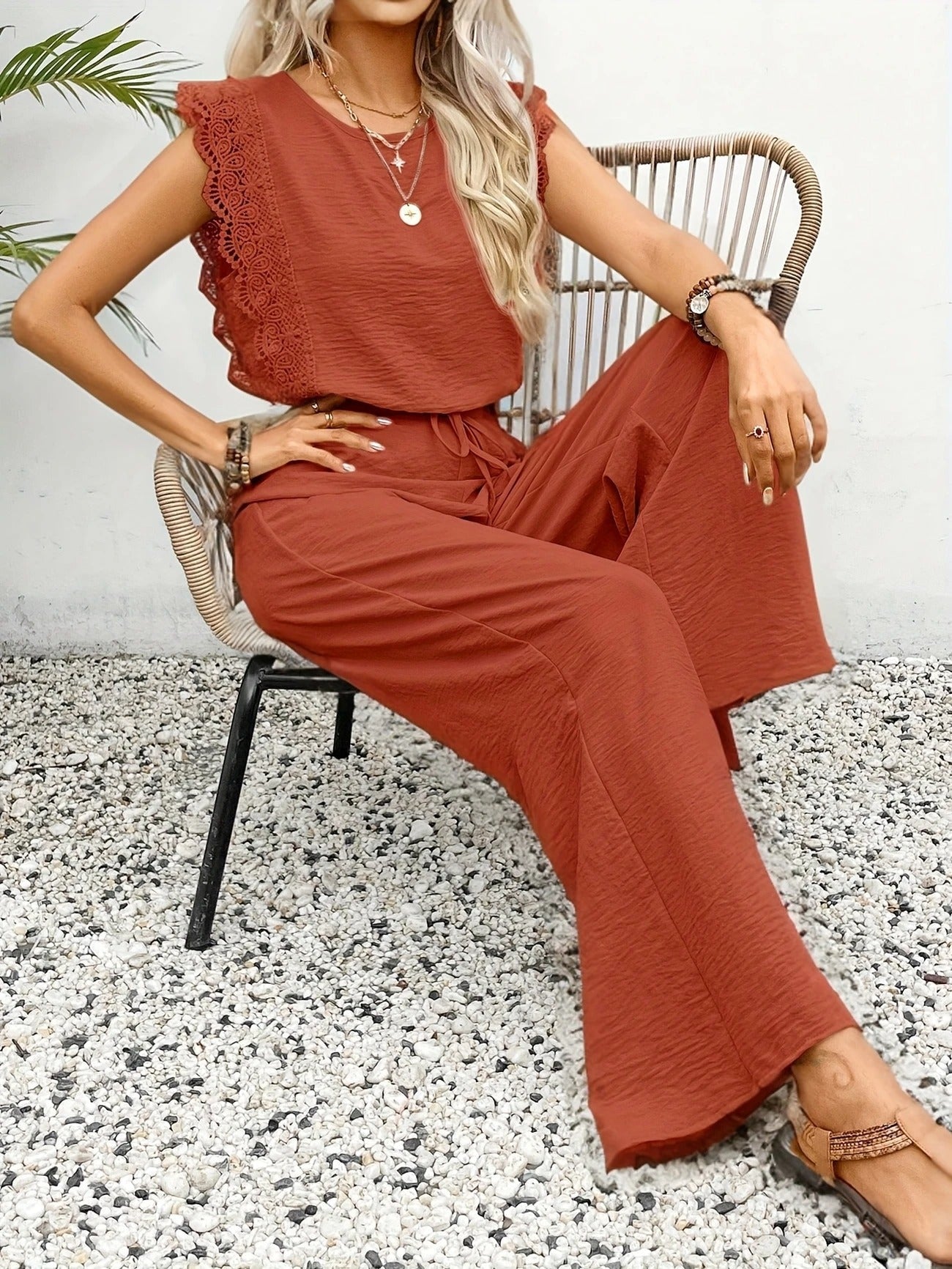 Serene Escape Lace Trim Two-Piece Set