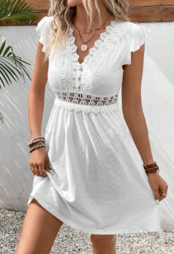 Serene Grace Lace-Trim Midi Dress