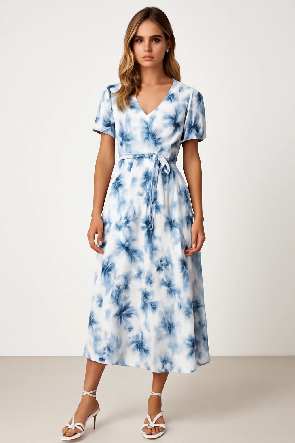 Serene Whispers Tie-Dye Wrap Midi Dress
