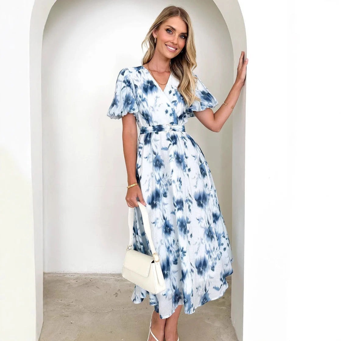 Serene Whispers Tie-Dye Wrap Midi Dress