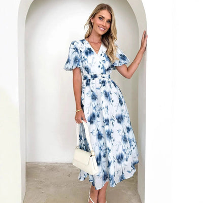 Serene Whispers Tie-Dye Wrap Midi Dress