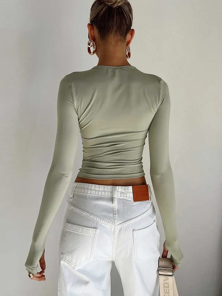 Sleek Allure Ruched Long Sleeve Top