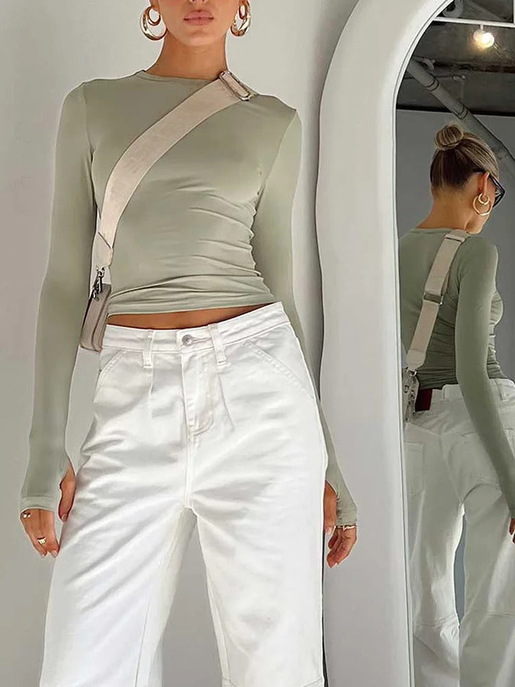 Sleek Allure Ruched Long Sleeve Top