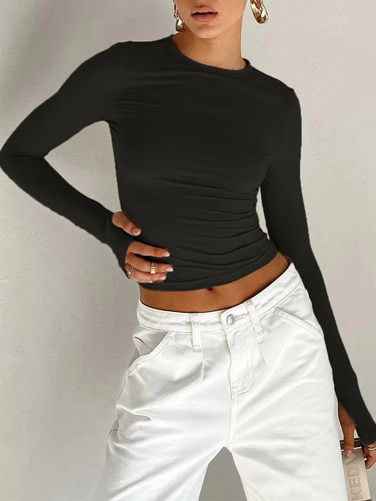 Sleek Allure Ruched Long Sleeve Top