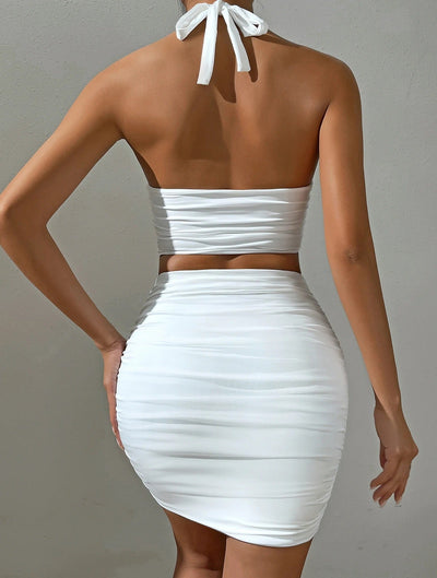 Sleek Strapless Ruched Two-Piece Set