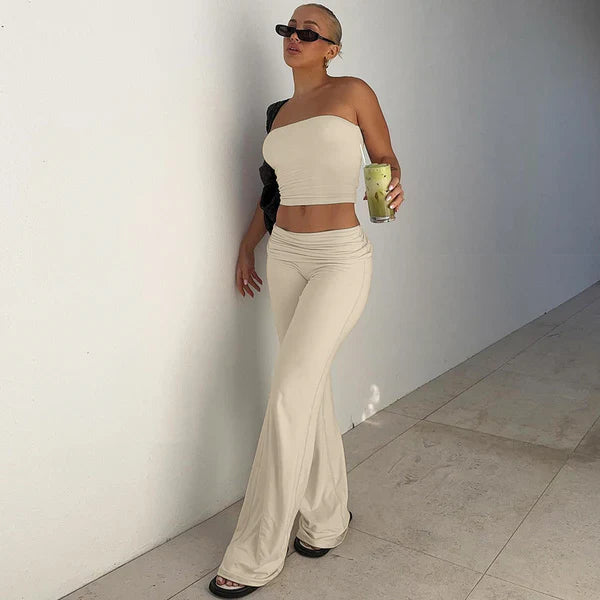 Sleek Tube Top & Flared Pants Set