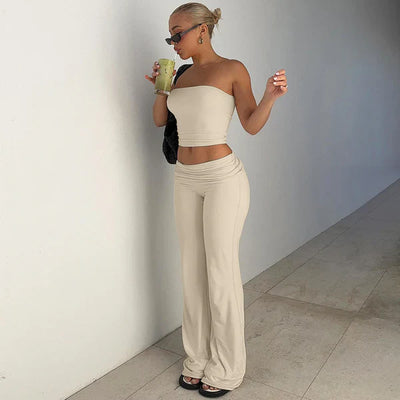 Sleek Tube Top & Flared Pants Set