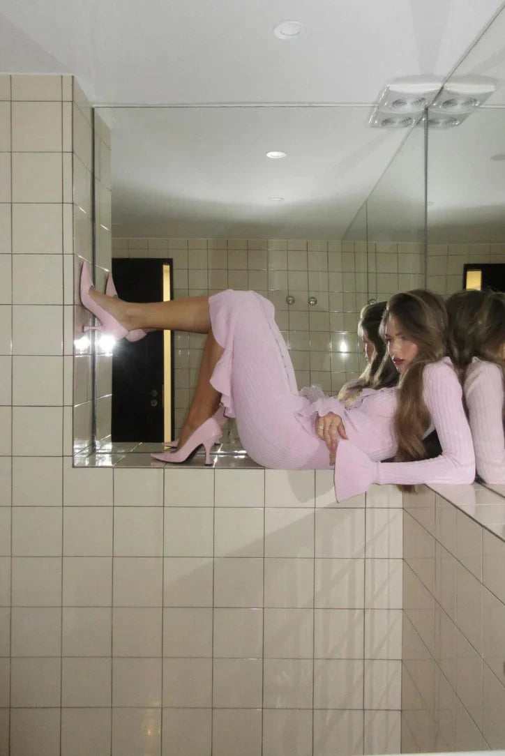 Soft Allure Ruffle Button Midi Dress