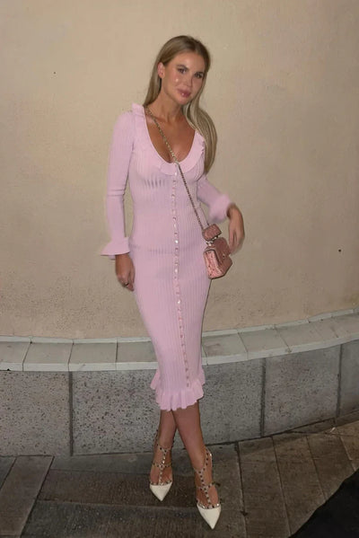 Soft Allure Ruffle Button Midi Dress