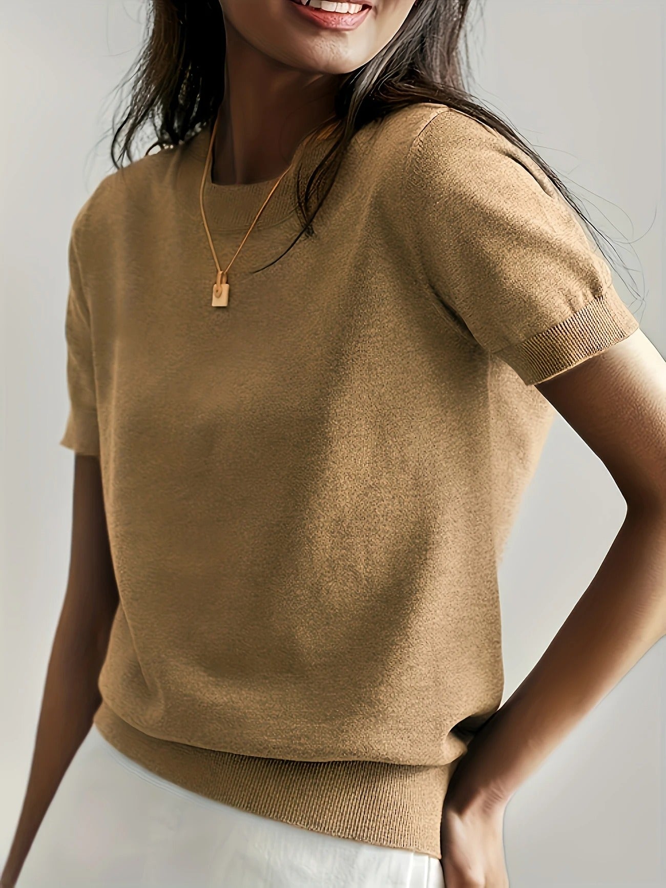 Soft Whispers Ribbed Hem Knit Tee