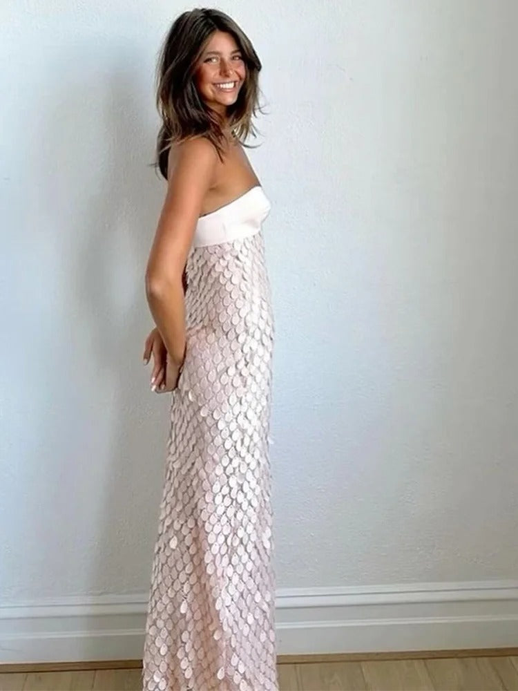 Sparkle Teardrop Tube Maxi Dress