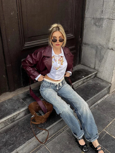 Straight Belted Leather Jacket