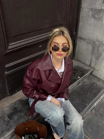 Straight Belted Leather Jacket