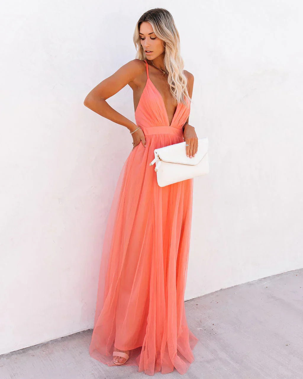 Summer Muse Plunge Backless Maxi Dress