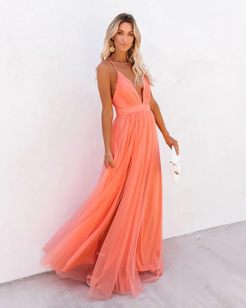 Summer Muse Plunge Backless Maxi Dress