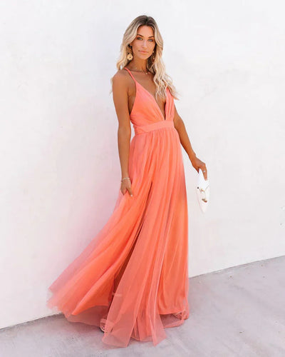 Summer Muse Plunge Backless Maxi Dress