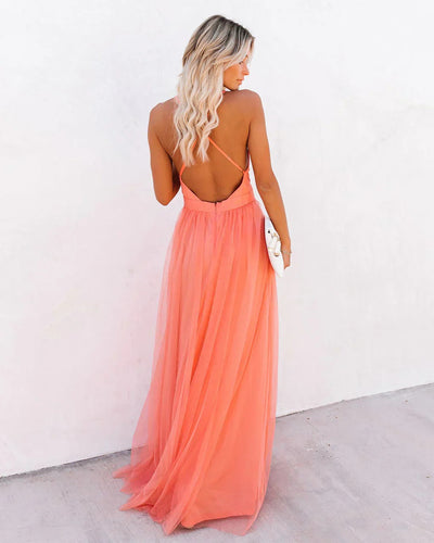 Summer Muse Plunge Backless Maxi Dress
