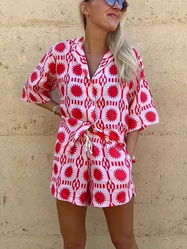 Summer Spark Geo Print Shirt & Shorts Set