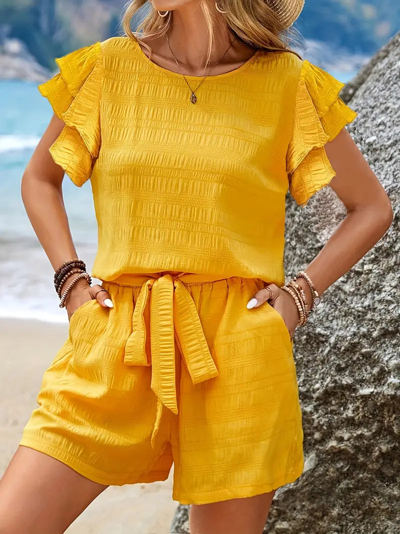 Sun-Kissed Ruffle Belted Playsuit