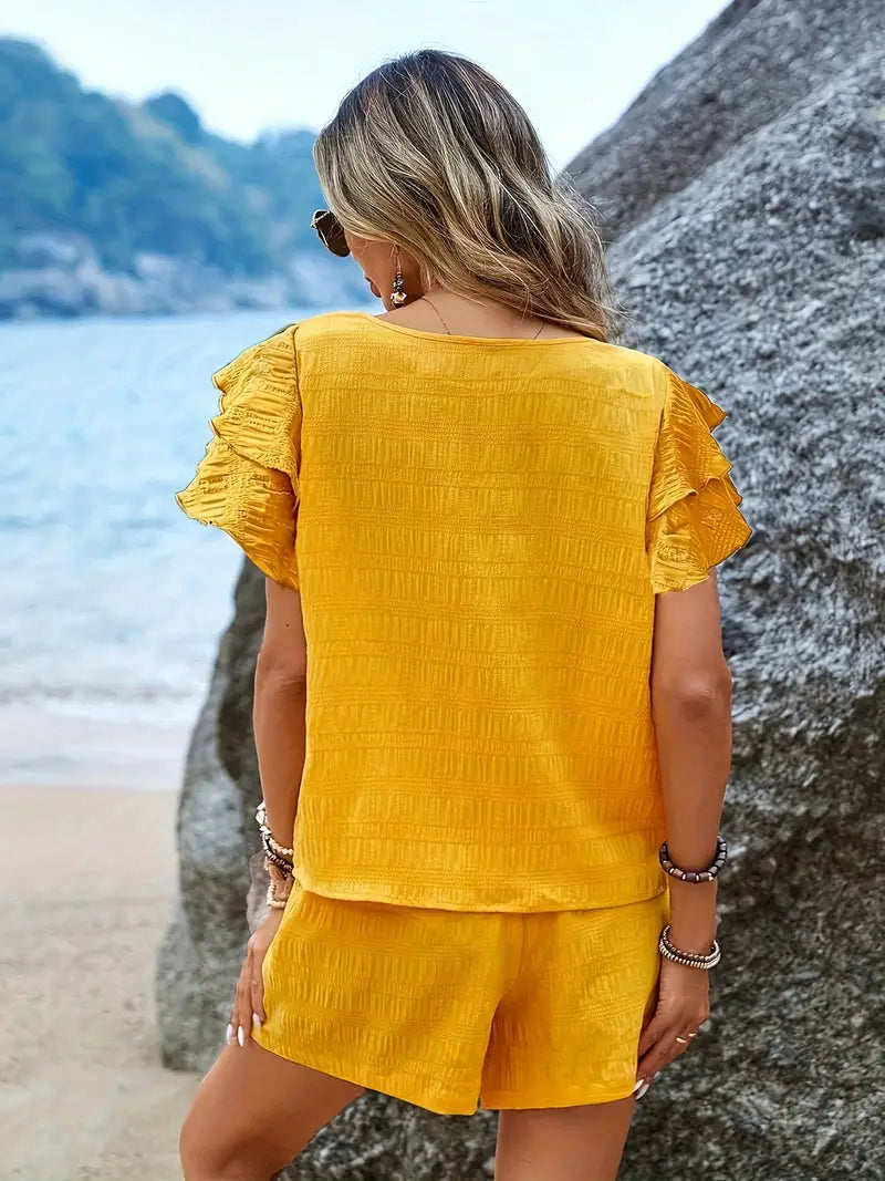 Sun-Kissed Ruffle Belted Playsuit