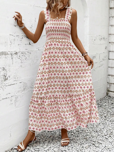 Sunlit Bloom Smocked-Strap Maxi Dress