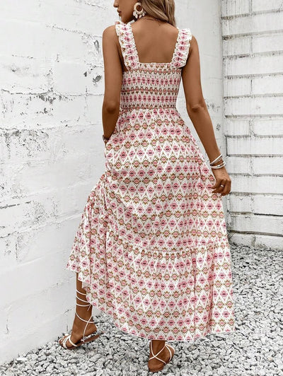 Sunlit Bloom Smocked-Strap Maxi Dress