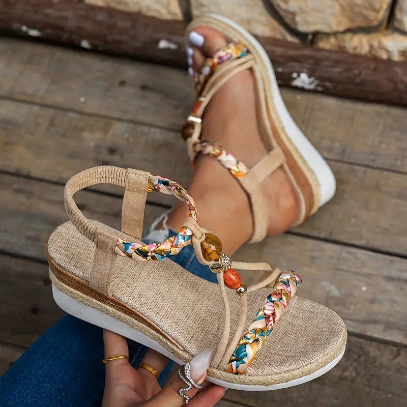 Sunlit Retreat Beaded Wedge Sandals