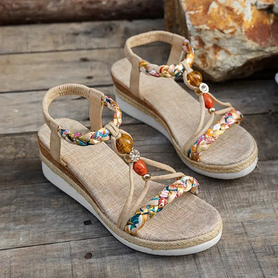 Sunlit Retreat Beaded Wedge Sandals