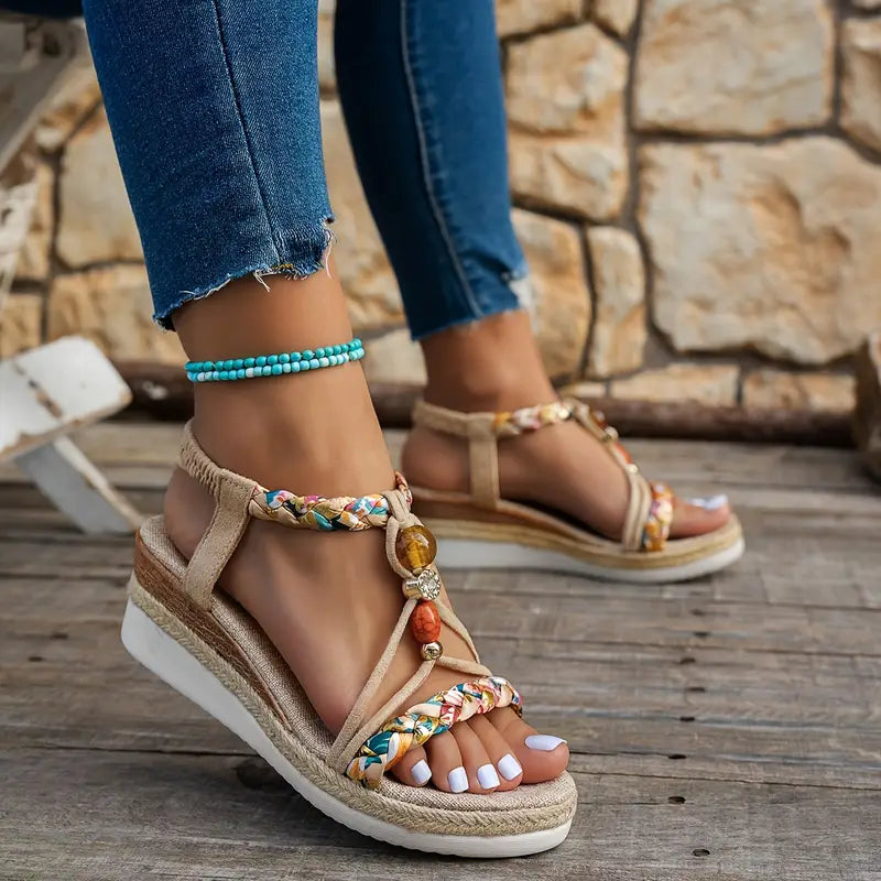 Sunlit Retreat Beaded Wedge Sandals