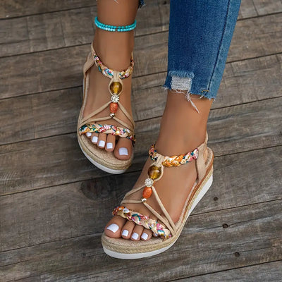 Sunlit Retreat Beaded Wedge Sandals
