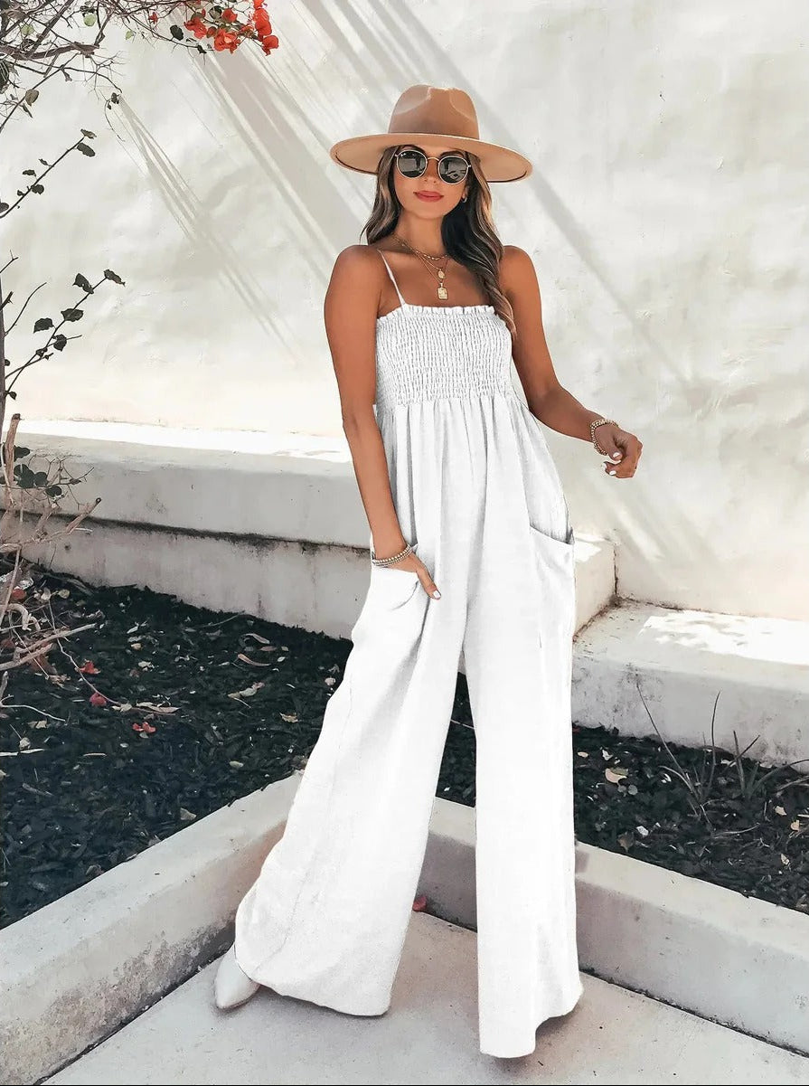 Sunlit Escape Smocked Wide-Leg Jumpsuit