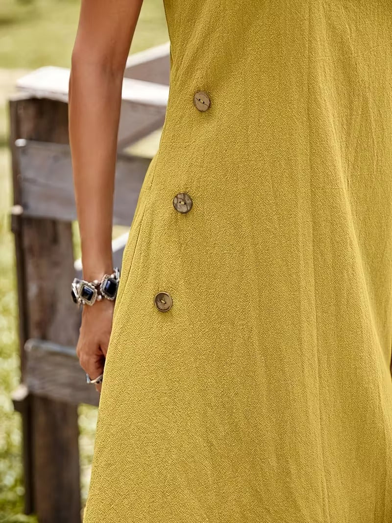 Sunlit Whimsy Button Detail Summer Dress