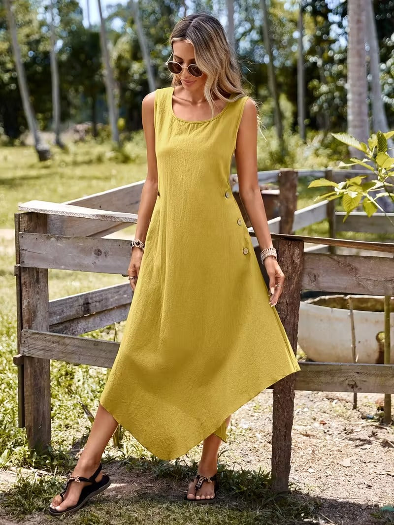 Sunlit Whimsy Button Detail Summer Dress