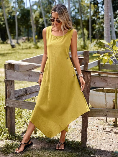 Sunlit Whimsy Button Detail Summer Dress