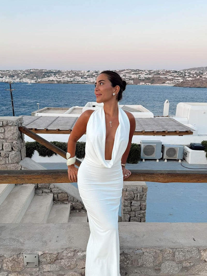 Sunset Allure Draped Backless Maxi Dress