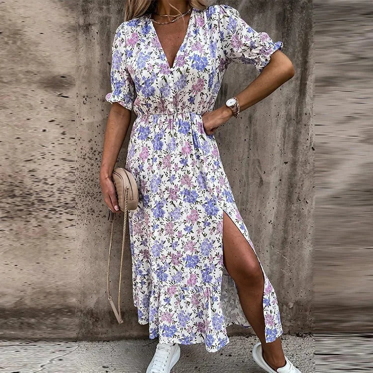 Sunset Bloom Button-Front Midi Dress