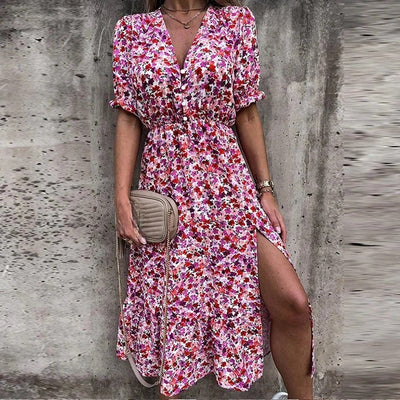 Sunset Bloom Button-Front Midi Dress