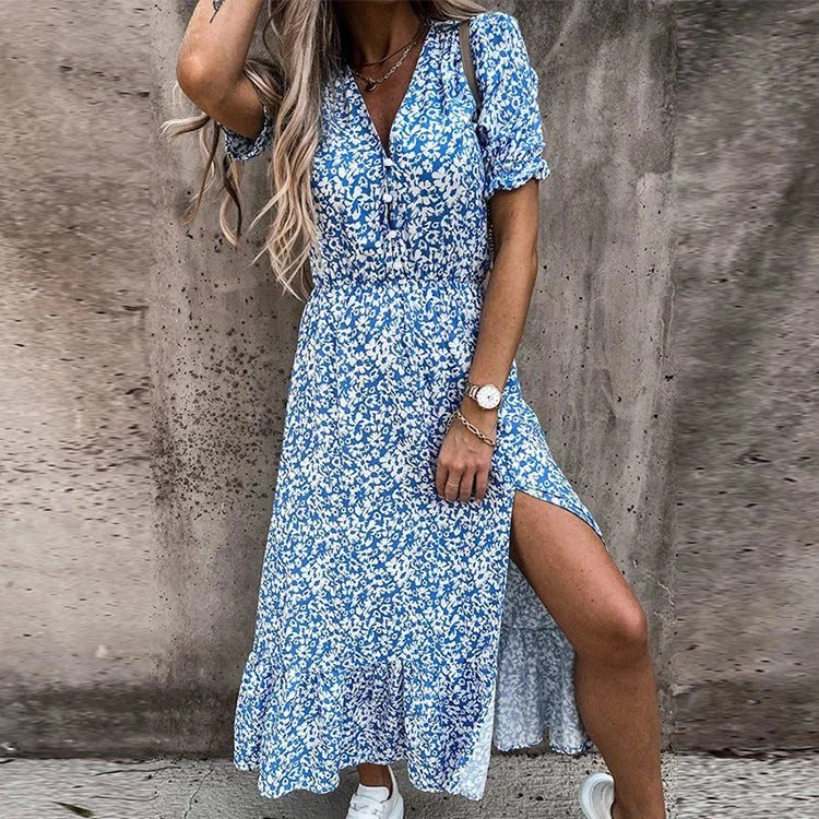 Sunset Bloom Button-Front Midi Dress