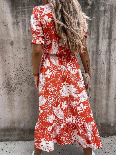 Sunset Bloom Button-Front Midi Dress