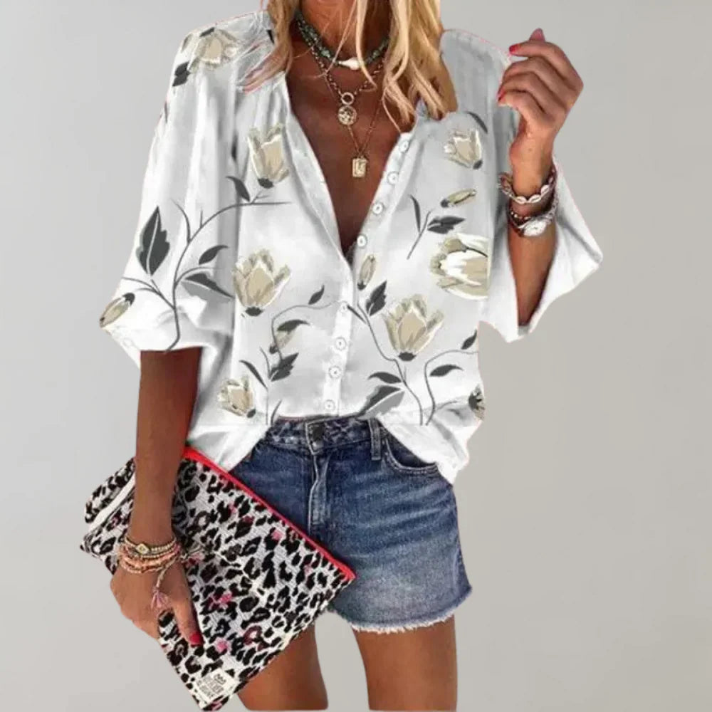 Sunset Bloom Relaxed Floral Blouse