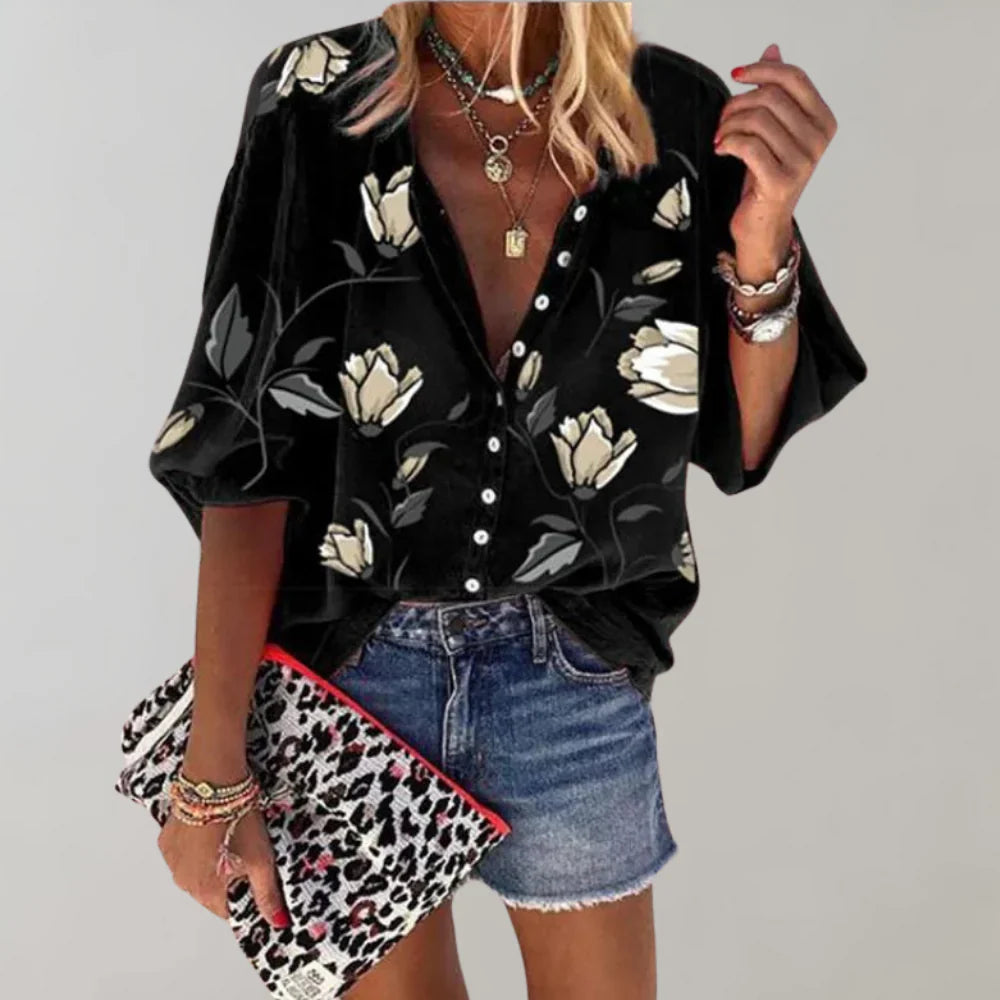 Sunset Bloom Relaxed Floral Blouse