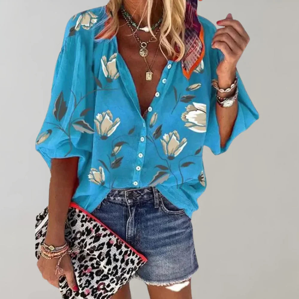 Sunset Bloom Relaxed Floral Blouse