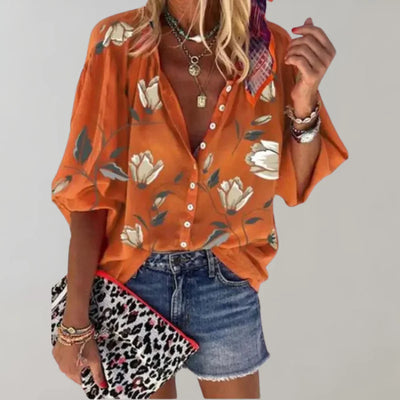 Sunset Bloom Relaxed Floral Blouse