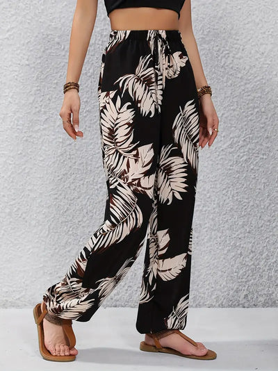 Sunset Breeze Leaf-Print Palazzo Pants