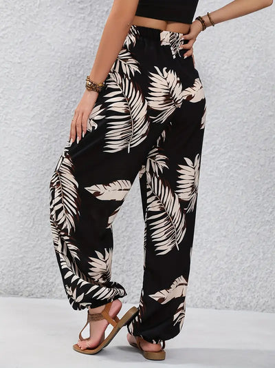 Sunset Breeze Leaf-Print Palazzo Pants