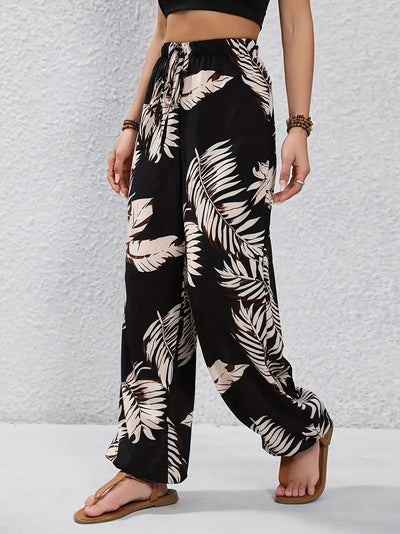 Sunset Breeze Leaf-Print Palazzo Pants