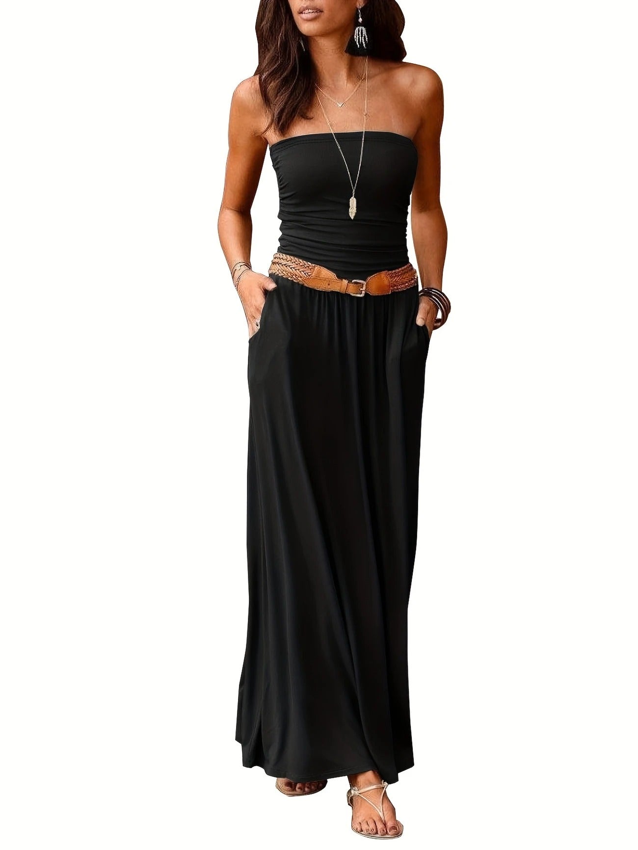 Sunset Strapless Pocketed Maxi Dress
