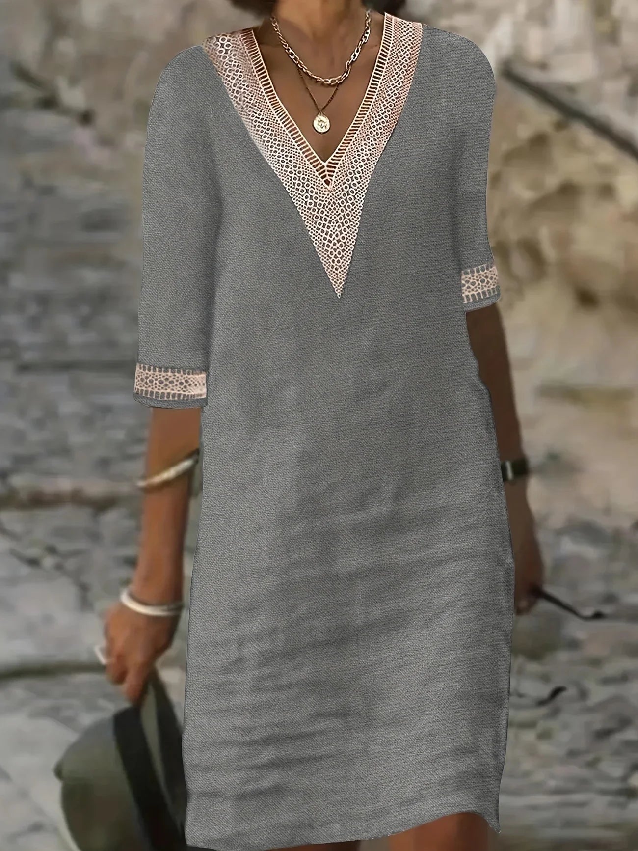 Sunset Mirage Embroidered V-Neck Mini Dress